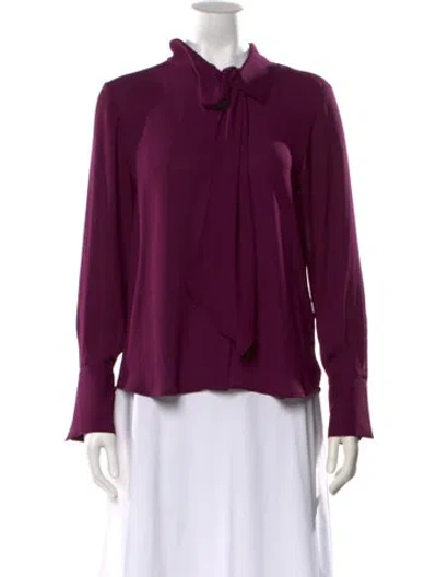 Pre-owned Donna Karan Tie Neck Long Sleeve Blouse In Purple