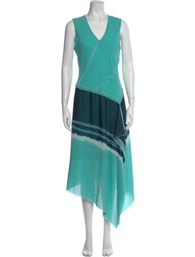Pre-owned Donna Karan Tie-dye Print Midi Length Dress In Green
