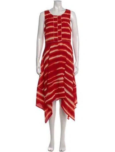 Pre-owned Donna Karan Tie-dye Print Midi Length Dress W/ Tags In Red