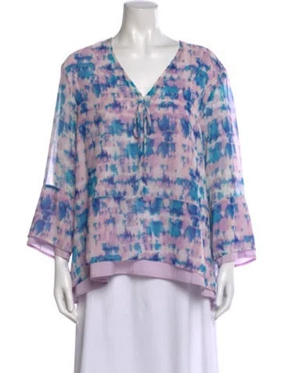 Pre-owned Donna Karan Tie-dye Print V-neck Blouse In Multi