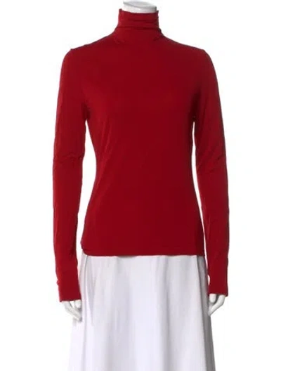 Pre-owned Donna Karan Turtleneck Long Sleeve Top In Red