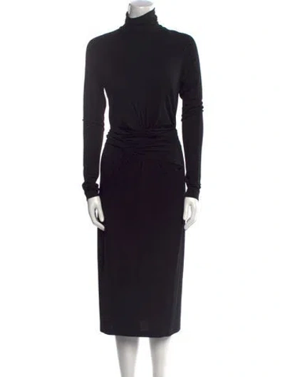 Pre-owned Donna Karan Turtleneck Midi Length Dress In Black