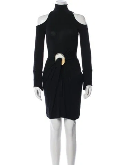 Pre-owned Donna Karan Turtleneck Mini Dress In Black
