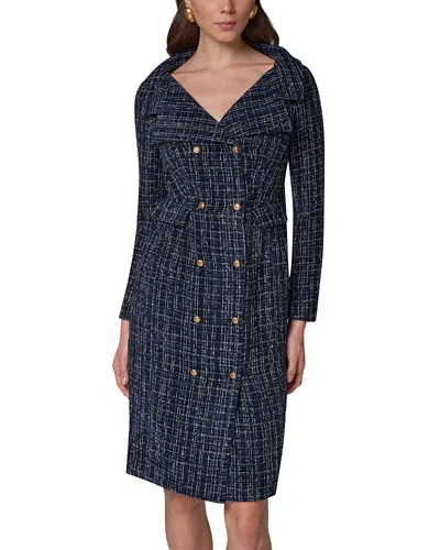Donna Karan Tweed Double Breasted Jacket Dress In Blue