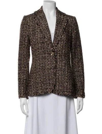 Pre-owned Donna Karan Tweed Pattern Blazer In Black