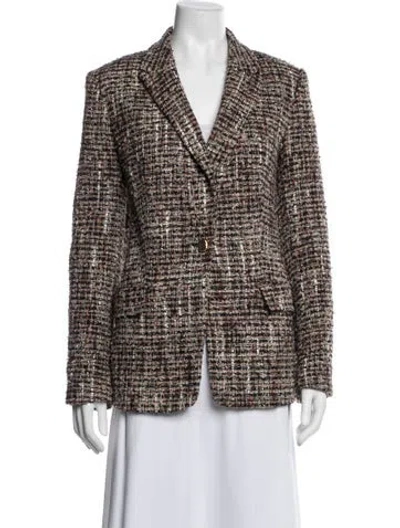 Pre-owned Donna Karan Tweed Pattern Blazer In Brown