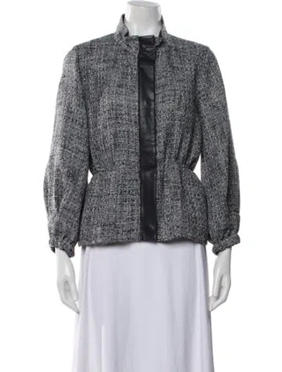 Pre-owned Donna Karan Tweed Pattern Jacket In Blue