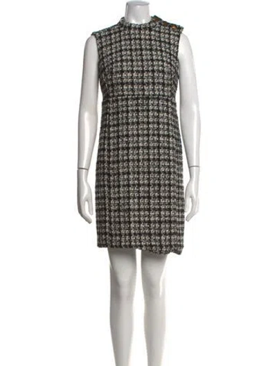 Pre-owned Donna Karan Tweed Pattern Mini Dress In Black