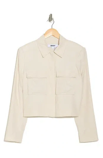 Donna Karan Utility Linen Blend Crop Jacket In Light City Khaki