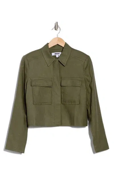 Donna Karan Utility Linen Blend Crop Jacket In Utility Green