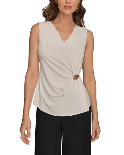 Donna Karan V Neck Sleeveless Top In White