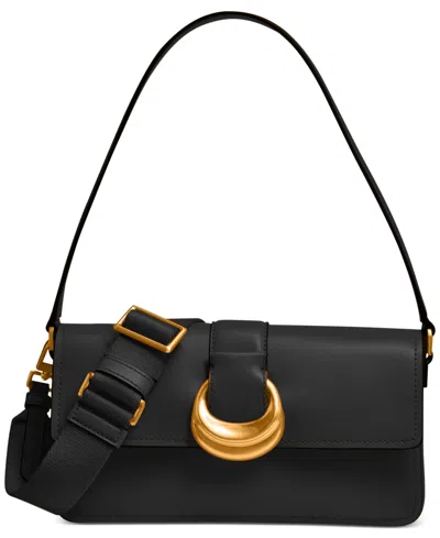 Donna Karan Valley Stream Leather Buckle Shoulder With Removable Strap In Black