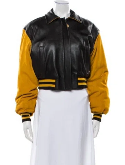 Pre-owned Donna Karan Vintage 1980's Bomber Jacket In Black/yellow