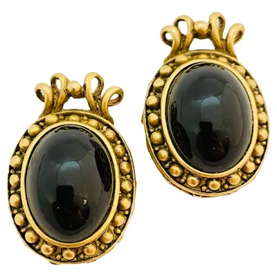Pre-owned Donna Karan Vintage Dkny  Gold Black Designer Runway Clip On Earrings