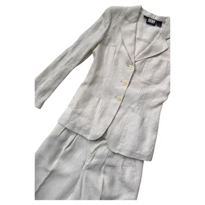 Pre-owned Donna Karan Vintage Dkny Ivory Casual Linen Suit In White