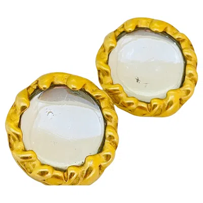 Pre-owned Donna Karan Vintage Dona Karan Dkny Gold Glass Designer Clip On Earrings In Multi