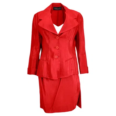 Pre-owned Donna Karan Vintage  Red Sheen Skirt Suit