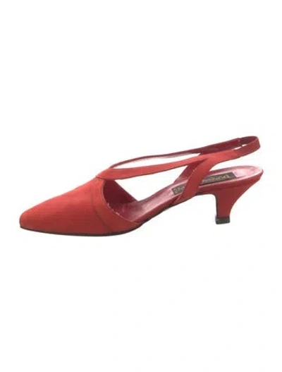 Pre-owned Donna Karan Vintage Leather Slingback Pumps In Red
