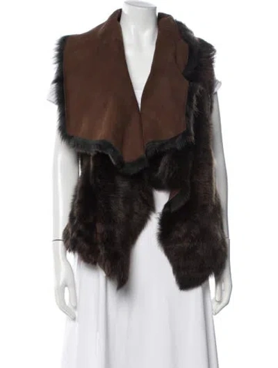 Pre-owned Donna Karan Vintage Shearling Vest In Brown