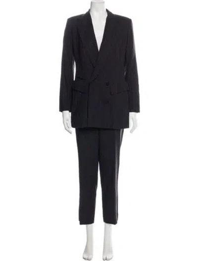 Pre-owned Donna Karan Virgin Wool Striped Pantsuit In Blue