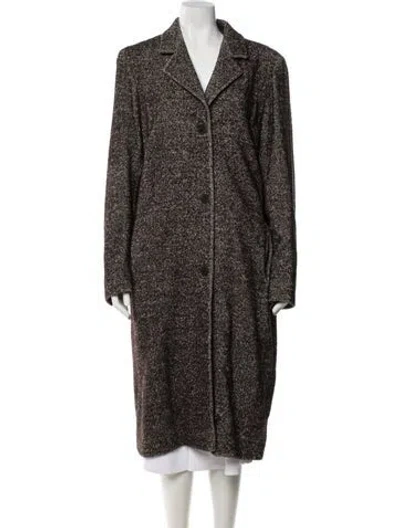 Pre-owned Donna Karan Virgin Wool Tweed Pattern Coat In Brown