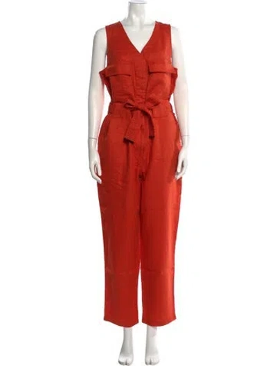 Pre-owned Donna Karan V-neck Jumpsuit In Orange