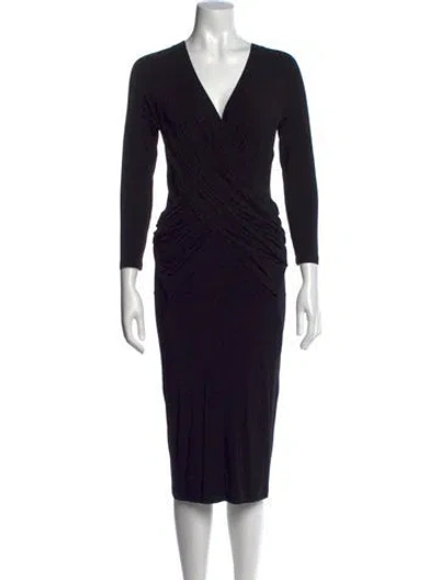 Pre-owned Donna Karan V-neck Knee-length Dress In Black