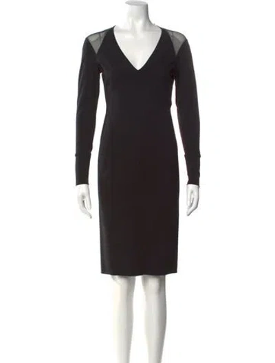 Pre-owned Donna Karan V-neck Knee-length Dress In Black