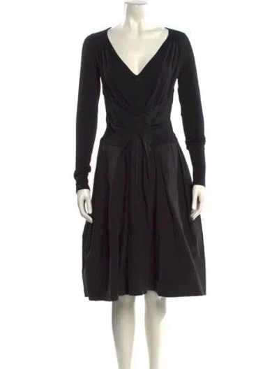 Pre-owned Donna Karan V-neck Knee-length Dress In Black