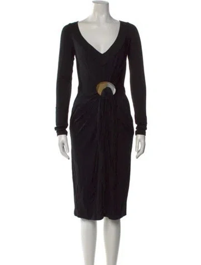 Pre-owned Donna Karan V-neck Knee-length Dress In Black