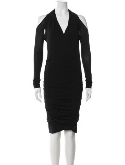 Pre-owned Donna Karan V-neck Knee-length Dress In Black