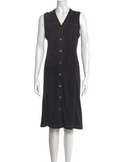 Pre-owned Donna Karan V-neck Knee-length Dress In Black
