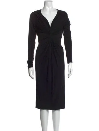 Pre-owned Donna Karan V-neck Knee-length Dress In Black