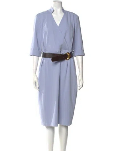Pre-owned Donna Karan V-neck Knee-length Dress In Blue