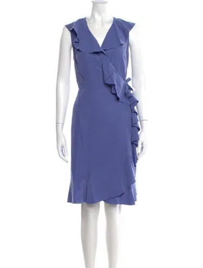 Pre-owned Donna Karan V-neck Knee-length Dress In Blue