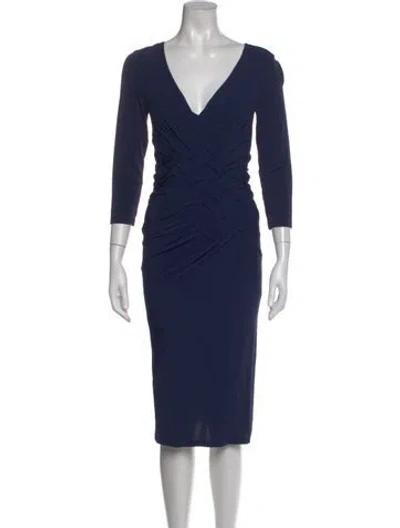 Pre-owned Donna Karan V-neck Knee-length Dress In Blue