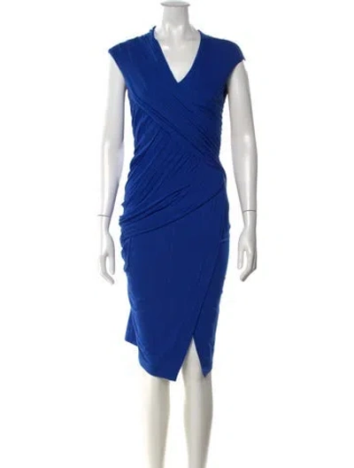 Pre-owned Donna Karan V-neck Knee-length Dress In Blue