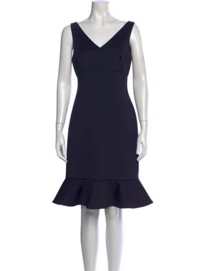 Pre-owned Donna Karan V-neck Knee-length Dress In Blue