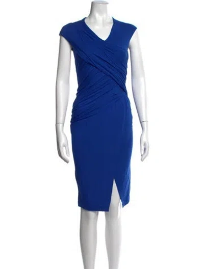 Pre-owned Donna Karan V-neck Knee-length Dress In Blue