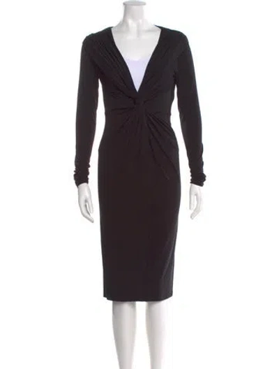 Pre-owned Donna Karan V-neck Knee-length Dress In Brown