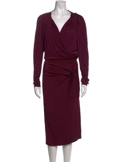 Pre-owned Donna Karan V-neck Knee-length Dress In Burgundy