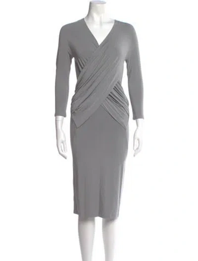 Pre-owned Donna Karan V-neck Knee-length Dress In Gray