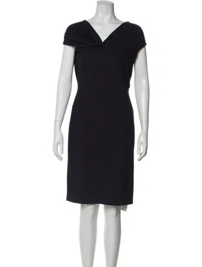 Pre-owned Donna Karan V-neck Knee-length Dress In Gray