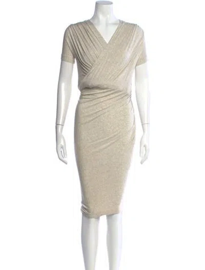 Pre-owned Donna Karan V-neck Knee-length Dress In Neutral