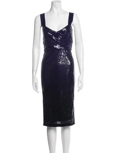 Pre-owned Donna Karan V-neck Knee-length Dress In Purple