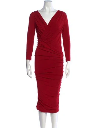 Pre-owned Donna Karan V-neck Knee-length Dress In Red