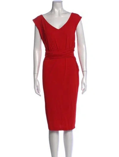 Pre-owned Donna Karan V-neck Knee-length Dress In Red