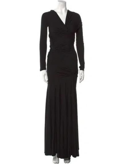 Pre-owned Donna Karan V-neck Long Dress In Black