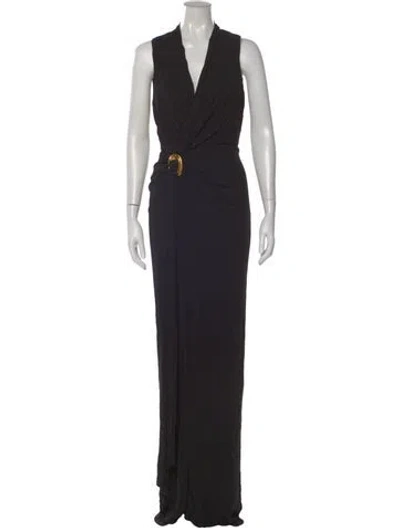 Pre-owned Donna Karan V-neck Long Dress In Black