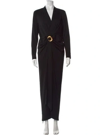 Pre-owned Donna Karan V-neck Long Dress In Black